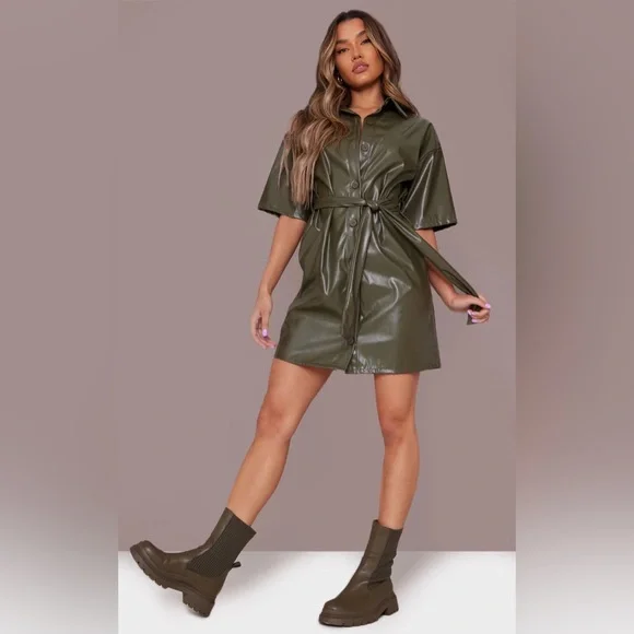 chinese dress ladies Dark Hunter Green Leather Manon Dress